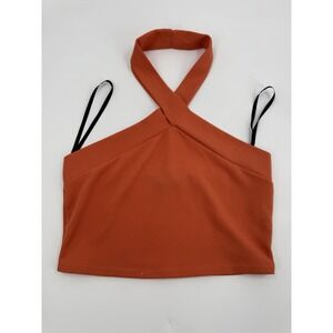 21 Saints Crop Top Women Large / XL Orange Tank Halter Y2K Coastal Western Retro